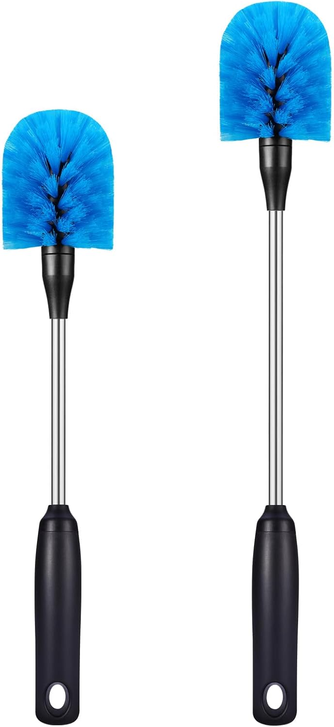 Stainless Steel Bottle Brush with Replaceable Head, Long Handle Scrub Brush for Water Bottles, Glasswares, Mugs, Flasks, Tumblers, Vases, and Kitchen Sink, 2 Pack, 13 in - 15 in