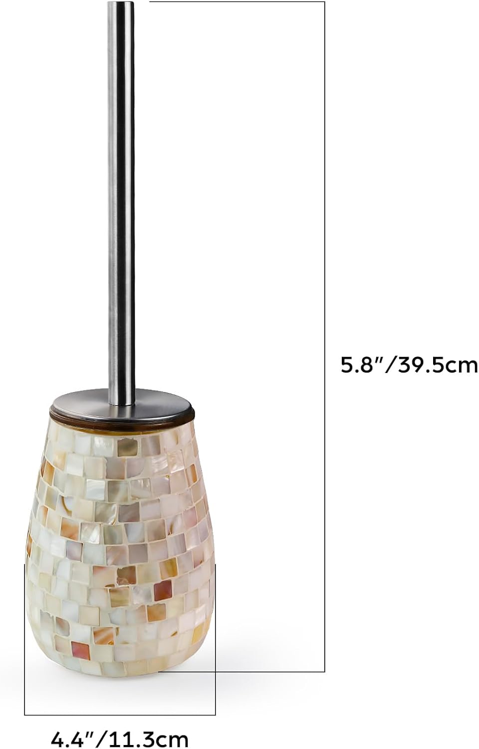 WDHODEC Natural Shell Toilet Brush and Holder Set Mosaic Glass, Stainless Steel Toilet Scrubber Brush, Decorative Toilet Bowl Brush and Holder, Luxury Bathroom Accessories
