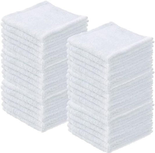 Superio Terry Cloth Rags White Washcloths 100% Cotton 12" Cleaning Cloths, Kitchen Towels, Facial Washcloth, Spa Cloths, Hand Towel, Small Lint Free Rags for Multi-Purposes (36 Pack)