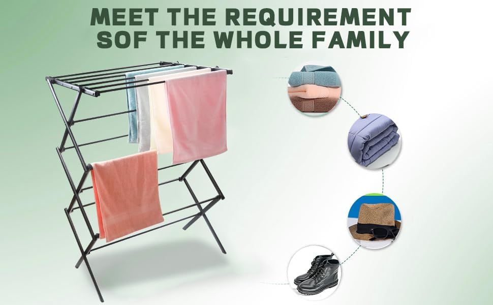 3 Tiers Foldable Clothes Drying Rack, Vertical Laundry Rack Portable and Collapsible for Storage Indoor Outdoor，Pure Black