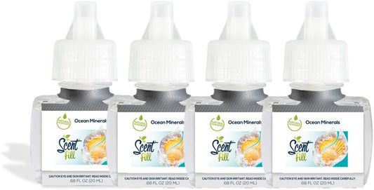 Scent Fill Ocean Minerals Plug in Air Freshener, Scented Oil Refills, 4 Plug In Refills - Air Fresheners for Home, Bathroom, Kitchen, & More - Room Fresheners