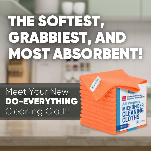 12" x 12" MW Pro Multi-Surface Microfiber Cleaning Cloths | Orange - 12 Pack | Premium Microfiber Towels for Cleaning Glass, Kitchens, Bathrooms, Automotive, Supplies & Products
