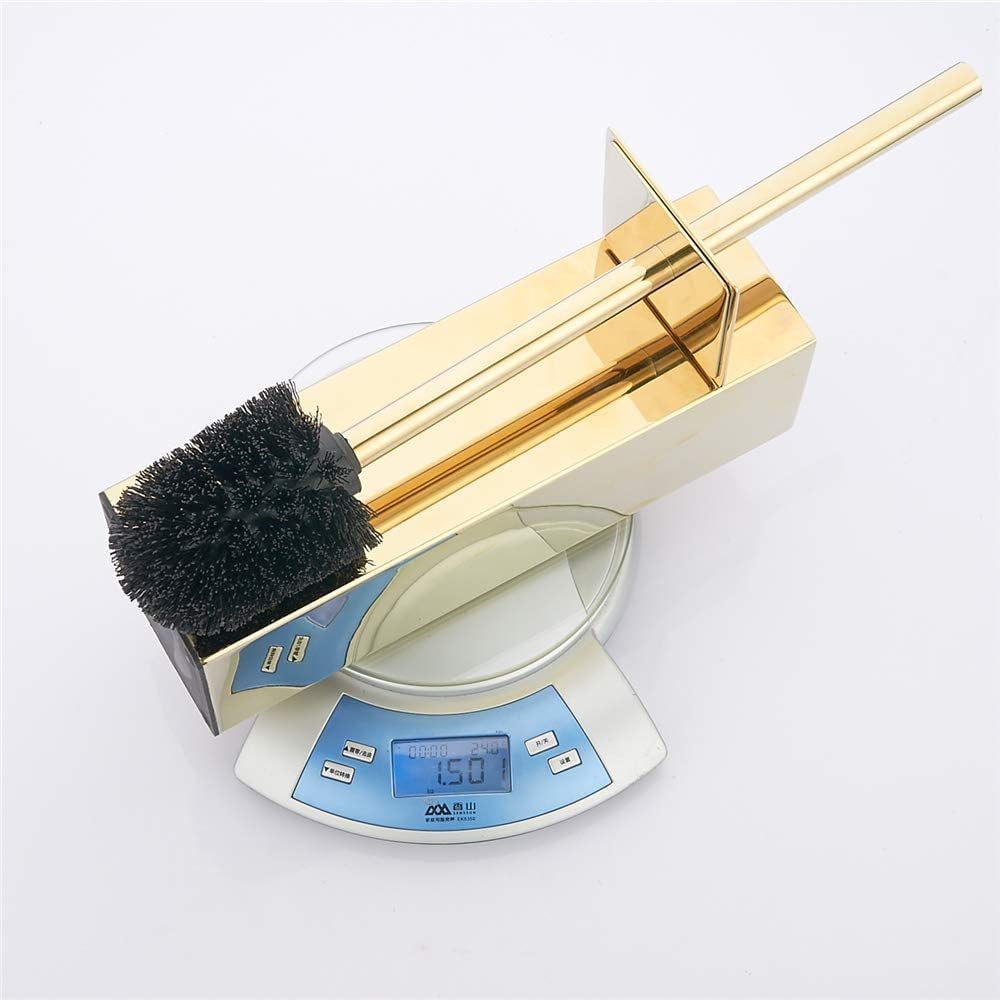 Gold Square Stainless Steel Toilet Brush with Holder, 304 Modern Toilet Brush Set – Rust Resistant, Long Handle, Replacement Heads, Floor Standing Bathroom Toilet Cleaning Brush