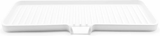 Happitasa Silicone Soap Dish Tray and Sponge Holder with Drain Chute | Bathroom and Kitchen Sink Organizer Caddy (White, 12"x4", 7.4 Ounces)