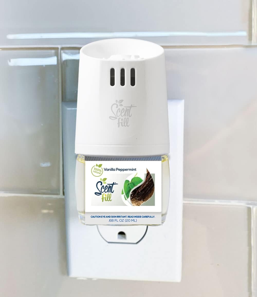 Scent Fill 100% Natural Vanilla Peppermint Plug in Air Freshener, Scented Oil Refills, 3 Refills