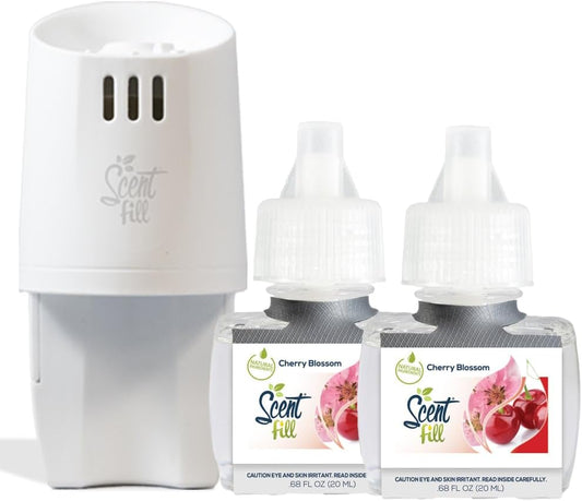 Scent Fill Cherry Blossom Plug in Air Freshener, Scented Oil Refills, 2 Refills + Diffuser