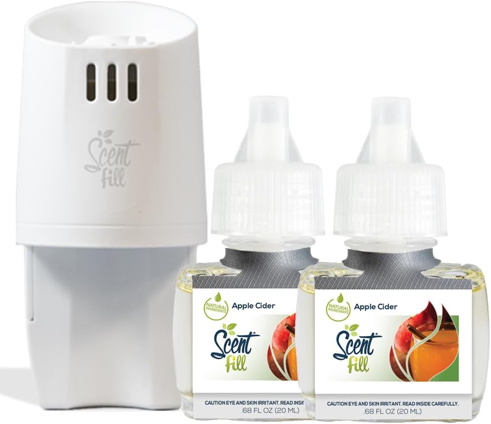Scent Fill Apple Cider Plug in Air Freshener, Scented Oil Refills, 2 Refills + Diffuser