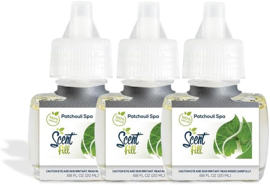 Scent Fill 100% Natural Patchouli Spa Plug in Air Freshener, Scented Oil Refills, 3 Refills