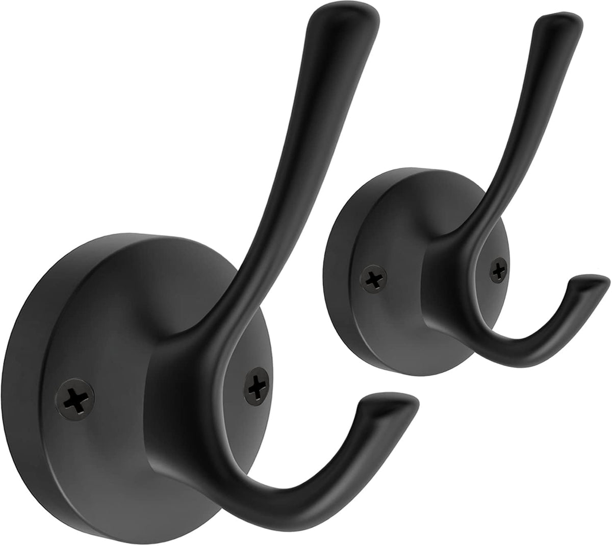 Black Towel Hooks, 2 Pack Coat Robe Hook Heavy Duty Metal Double Bathrobe Hook Wall Mounted, Hand Towels Hooks for Cubicle Bathroom Kitchen Closet Garage