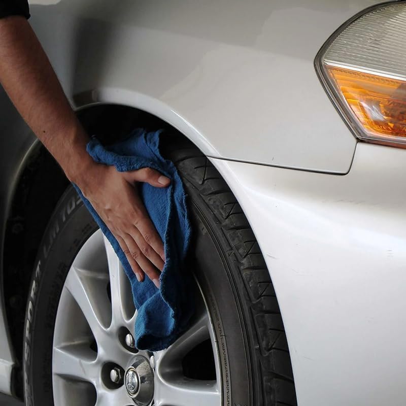Shop Towels (Blue, 50-Pack) - Bulk Cleaning Towel in a Bag, Mechanic Cotton Wipes for Car Maintenance, Auto Mechanics & Garage, Wipe Grease & Oil, Machine Wash & Reusable