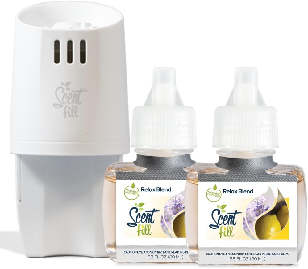 Scent Fill Relax Blend Plug in Air Freshener, Scented Oil Refills, 2 Refills + Diffuser