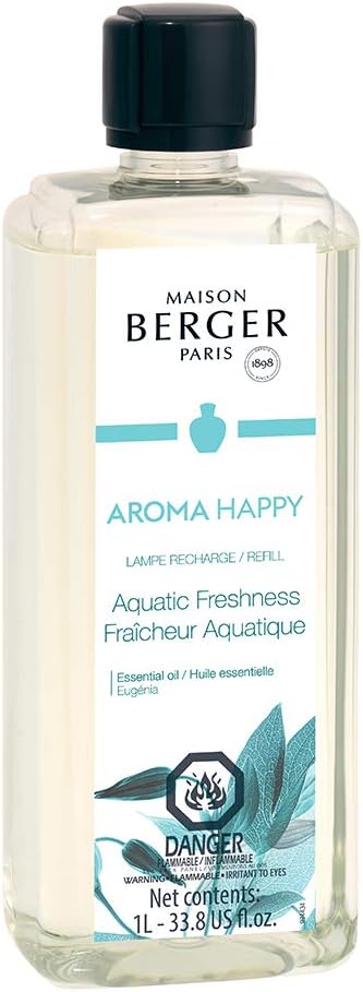 MAISON BERGER - Aquatic Freshness - Lampe Berger Fragrance Refill for Home Fragrance Oil Diffuser - Air Freshener - Eugenol Essential Oil - 33.8 Fluid Ounces - 1 Liter