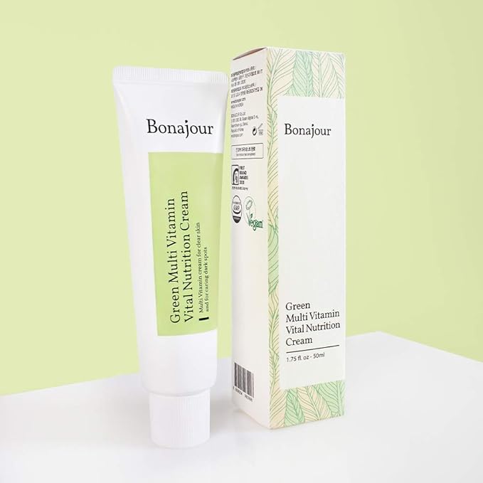 [BONAJOUR] Vegan Natural Green Multi Vitamin Moisturizing Cream for Face - 70% Vitamin, Anti Aging & Brightening, Remove Dark Spot 1.7 fl. oz