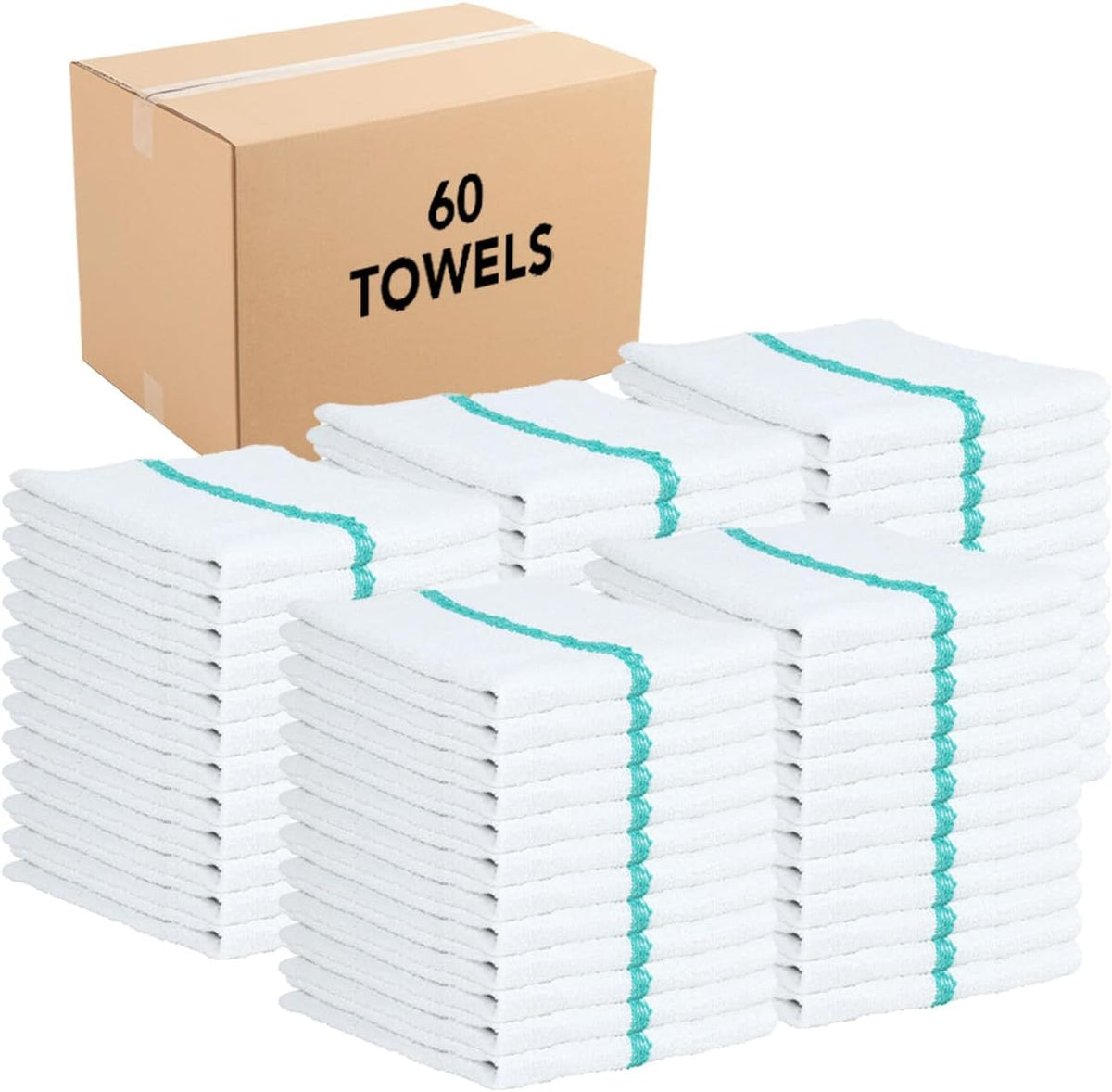 Arkwright Qwick Wick Bar Mop Towels Bulk - (Case of 60) 100% Cotton Quick Dry Dishcloths, Super Absorbent Multipurpose Cleaning Rags for Restaurants, Kitchen, Bathroom, Hotel, 16 x 19 in, Green Stripe