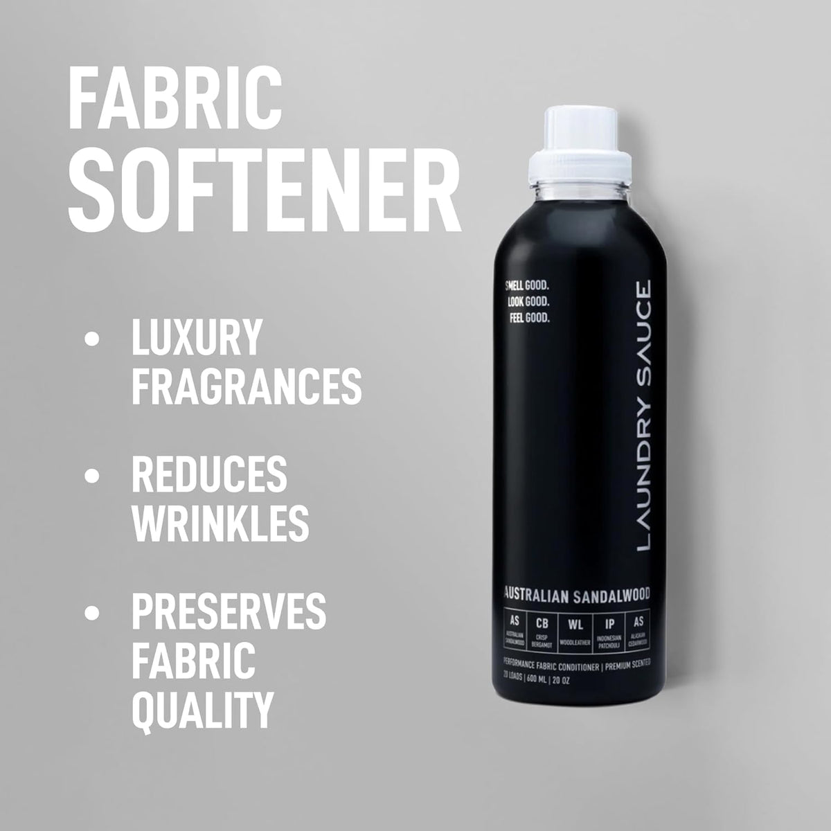 Laundry Sauce - Laundry Fabric Softener (Australian Sandalwood) Luxury Fragrance, Softens & Preserves Fabric, Reduces Wrinkles, 19 Fl Oz