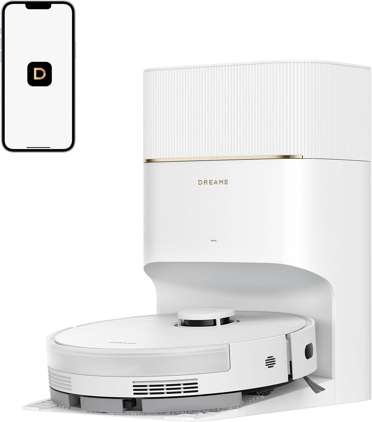 DREAME D20 Pro Plus Robot Vacuum, 13,000Pa Suction, DuoBrush for Pet Hair, Corner Cleaning, Self Emptying, LDS Navigation Laser Avoidance, Vacuum Mop, Hard Floors&Carpets, 5,200mAh Battery White