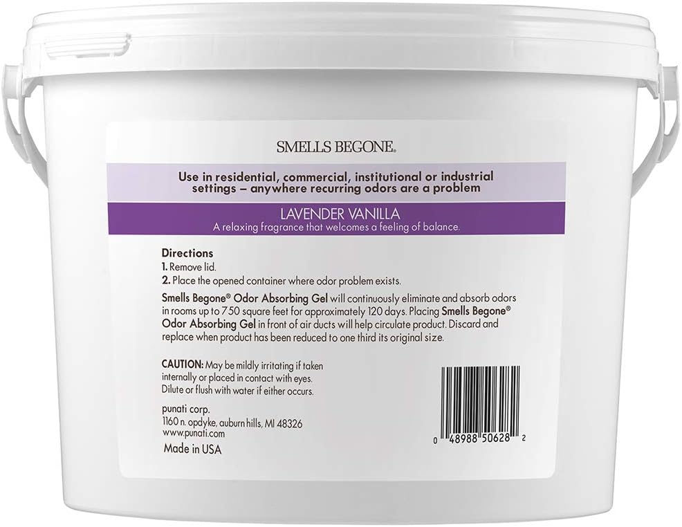 SMELLS BEGONE 1-Gallon Odor Absorber Gel - Air Freshener & Odor Eliminator for Homes, Garages & Commercial Buildings - Industrial Size - Lavender Vanilla Scent