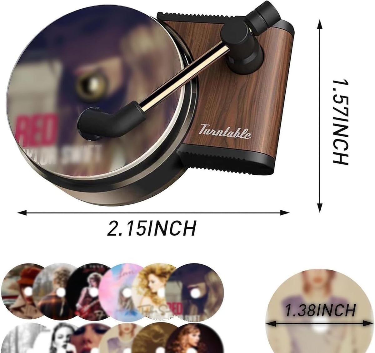 Taylo r car-mounted record player essential oil fragrance disc air freshener vent clip diffuser, retro wooden design, suitable for gifting to Swif t fans and music enthusiasts.