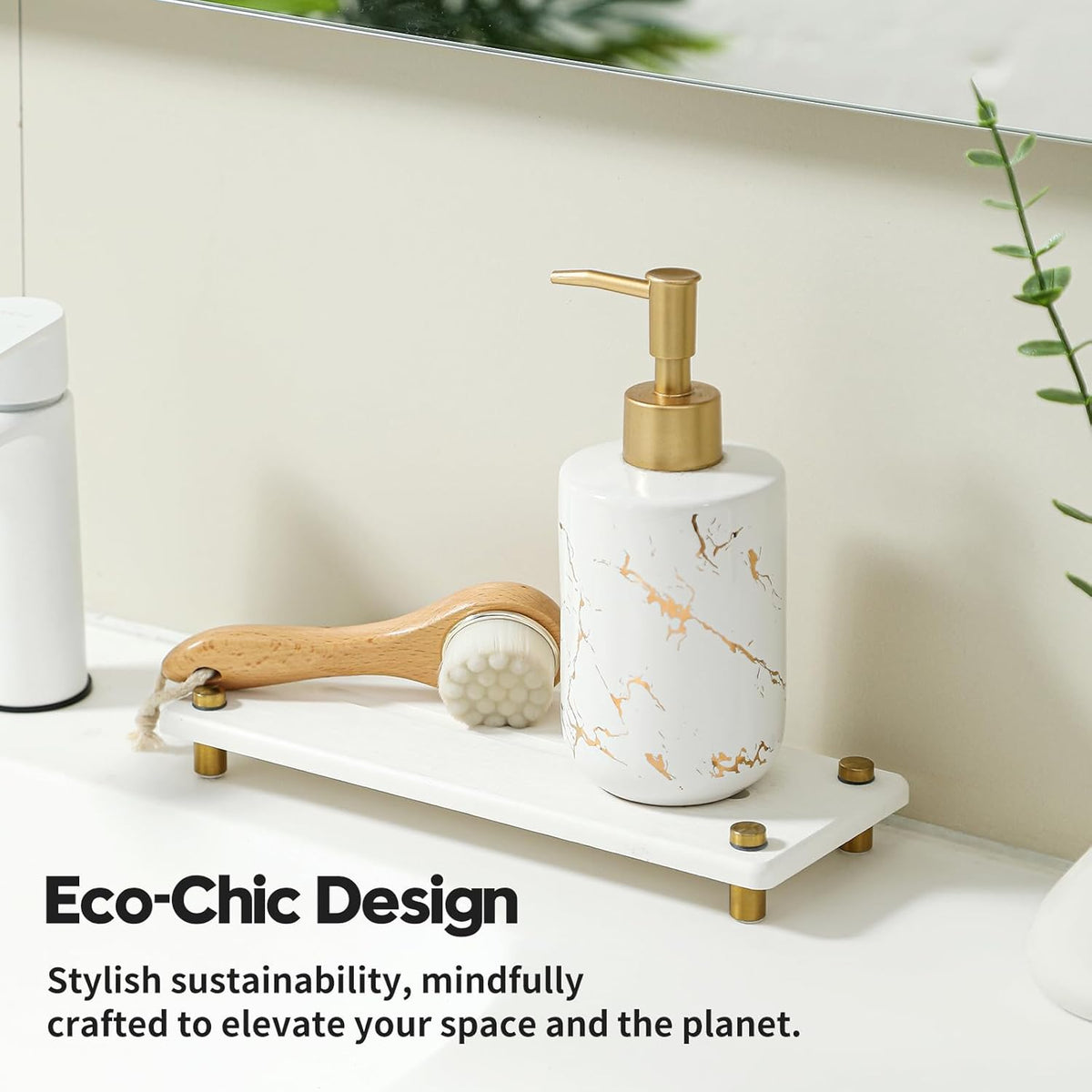 Water Absorbing Stone Sink Caddy Kitchen Sink Organizer Tray, Diatomite Bathroom Counter Tray, Gold Faucet Drying Mat Coaster Soap Dish Rack Riser Dispenser Sponge Holder, White 10" x 4"