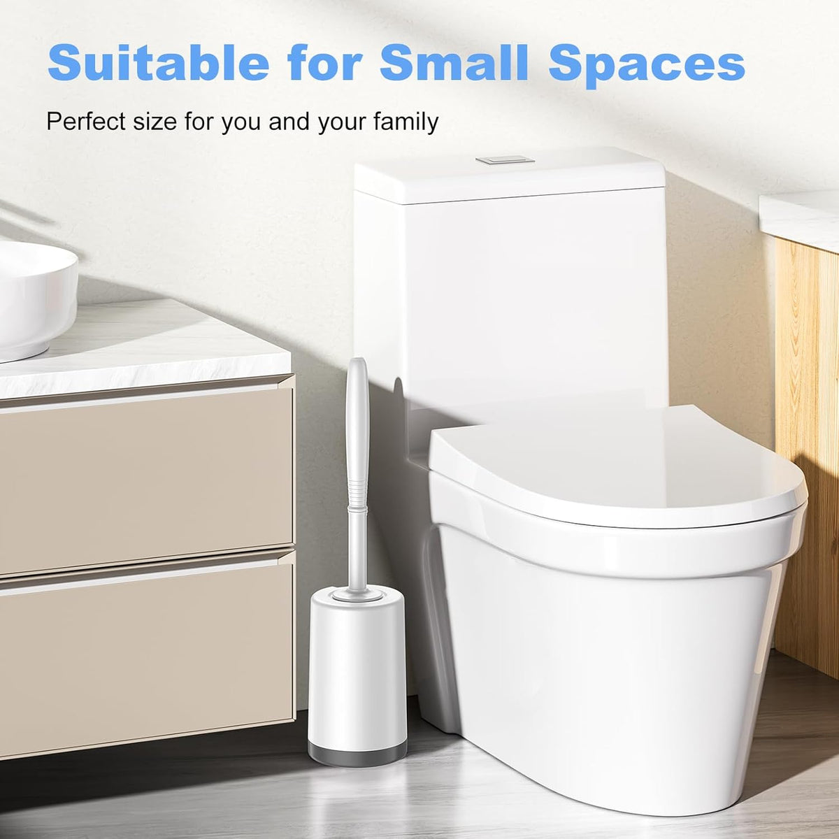 HAMITOR Toilet Bowl Brush Holder Set: Curved Design with Holder for Deep Cleaning Under Rim - Compact Hidden Scrubber for Small Space - Modern RV Bathroom Accessories - 2 Pack