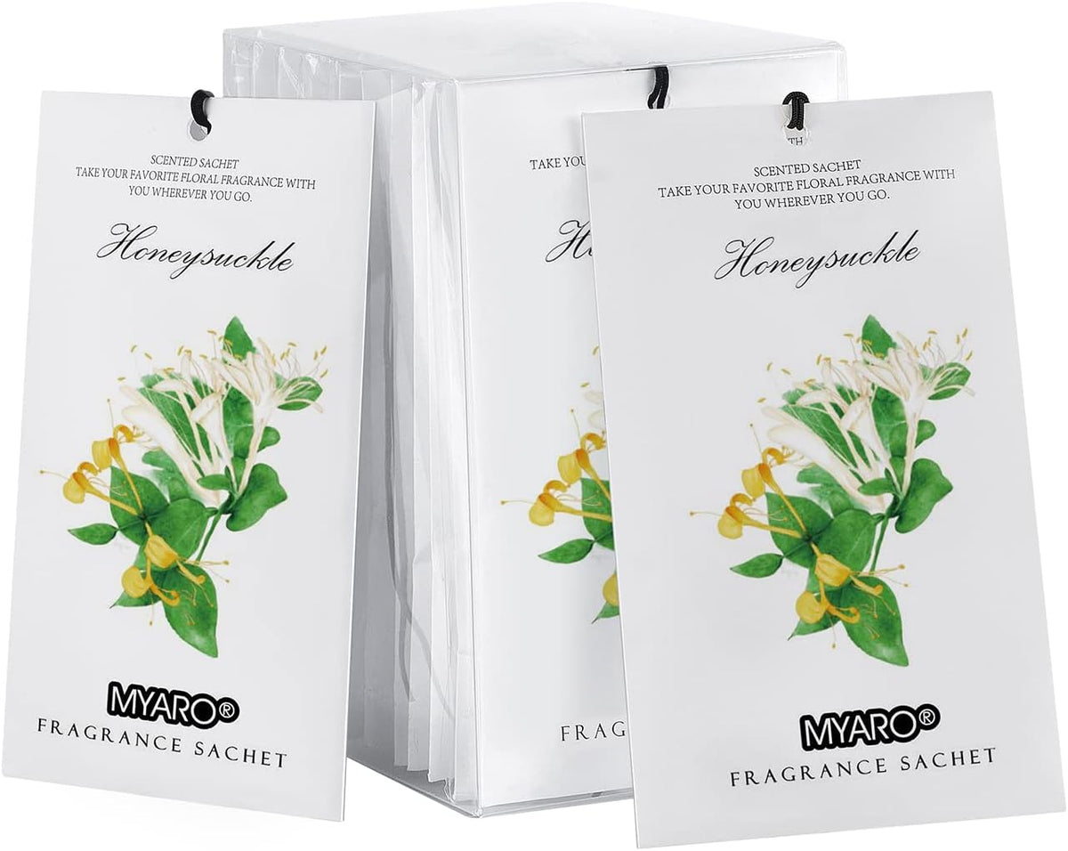 MYARO 12 Packs Honeysuckle Scented Sachets for Drawer and Closet, Long-Lasting Sachets Bags Air Freshener, Fresh Scents Potpourri Bags Home Fragrance for Lover