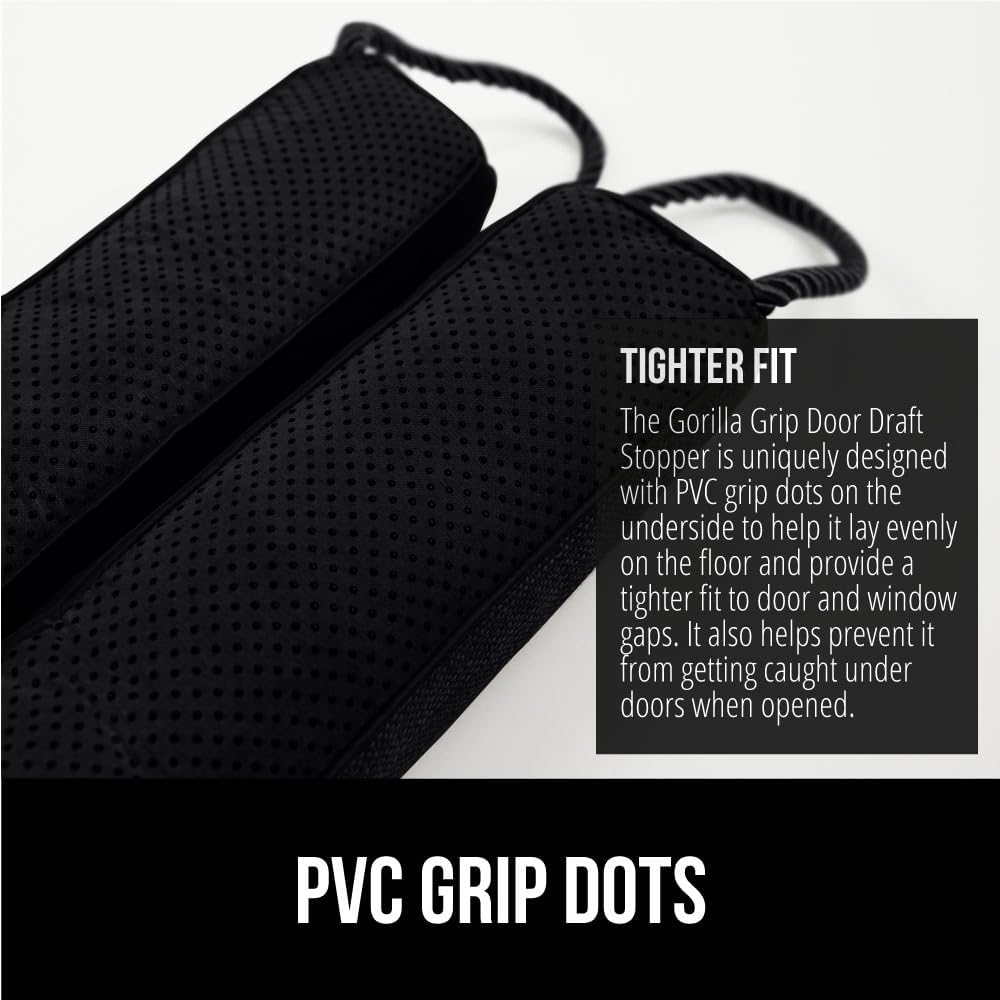 GORILLA GRIP Door Draft Stopper for Bottom of Doors, Weather Stripping Seal Blocks Hot Air, Noise, Bugs, Keeps Cold AC in, Sound Proofing Easy Install Gap Filler, Home Essentials, 34 Inch, Black