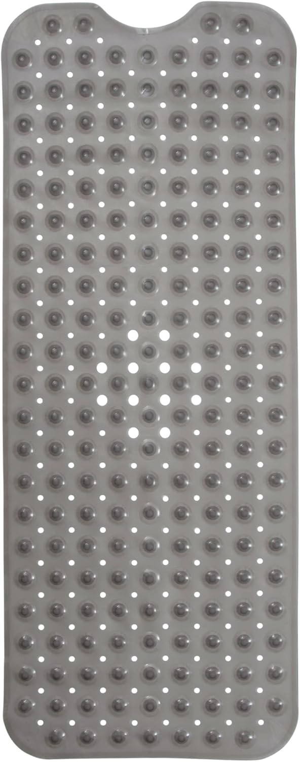 ENKOSI Bathtub Mat – 40 x 16 Inch Extra Long Non Slip Shower Mat – Anti Slip Grey Bath Mat with Suction Cups and Drain Holes – Bathroom Mat for Smooth Tubs and Shower Floors (40x16 Clear Grey)