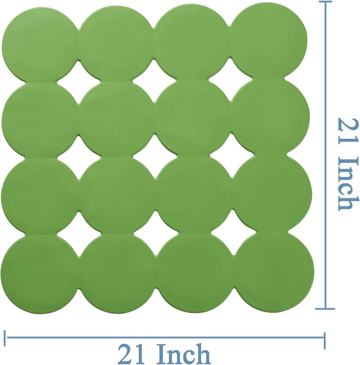 Square Shower Mat Nonslip - Rubber Bathtub Mat with Suction Cups for Inside Shower Bathroom Floor (Green, 21X21)