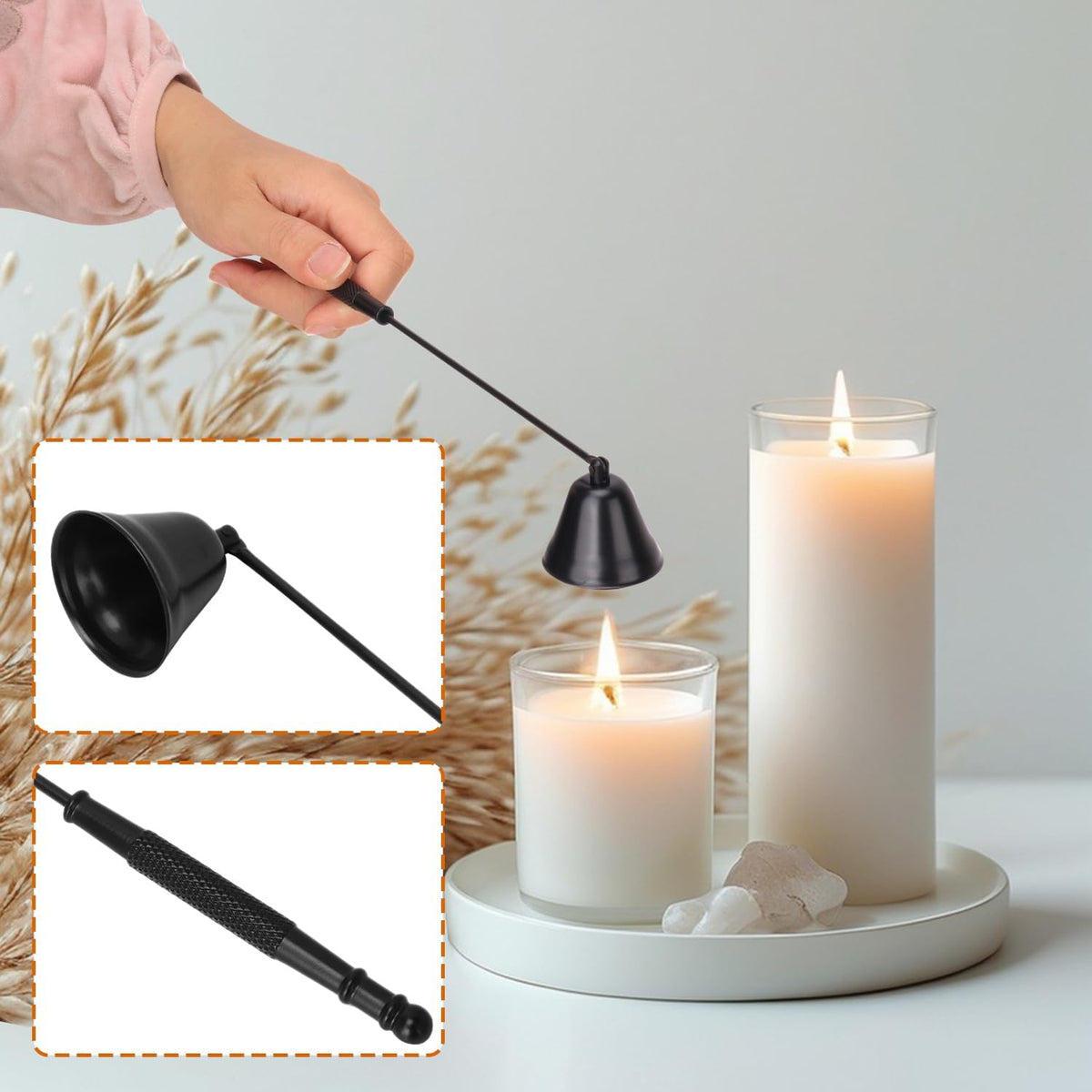 3 in 1 Candle Accessory Set(3 Set), Premium Candle Wick Trimmer, Candle Snuffer, Wick Dipper, Elegant Candle Care Kit with Gift Package for Candle Lovers (Black)