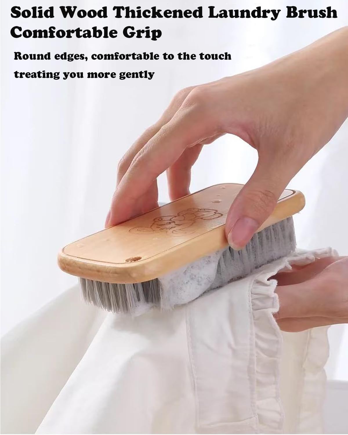 Scrub Cleaning Brush for Stains -Wood Handle Scrubbing Brushes,Cleaning Scrubber Brush for Fabric,Carpet,Clothes,Bathroom,Long Handle Cleaner Brush for Sneakers, Tennis, Canvas & More-2Pack