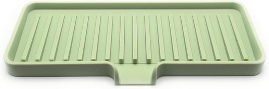 Happitasa Silicone Soap Dish Tray and Sponge Holder with Drain Chute | Bathroom and Kitchen Sink Organizer Caddy (Pistachio, 9"x3.5", 5.6 Ounces)