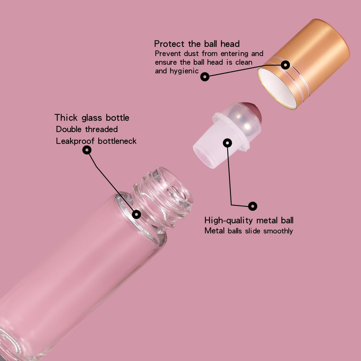12 Pack 10ml Empty Roller Bottles for Essential Oils, Clear Glass Roller Bottles with Stainless Steel Roller Balls, Empty Refillable Leak Proof Roll on Bottles with Gold Caps (12 Pack Gold Caps)