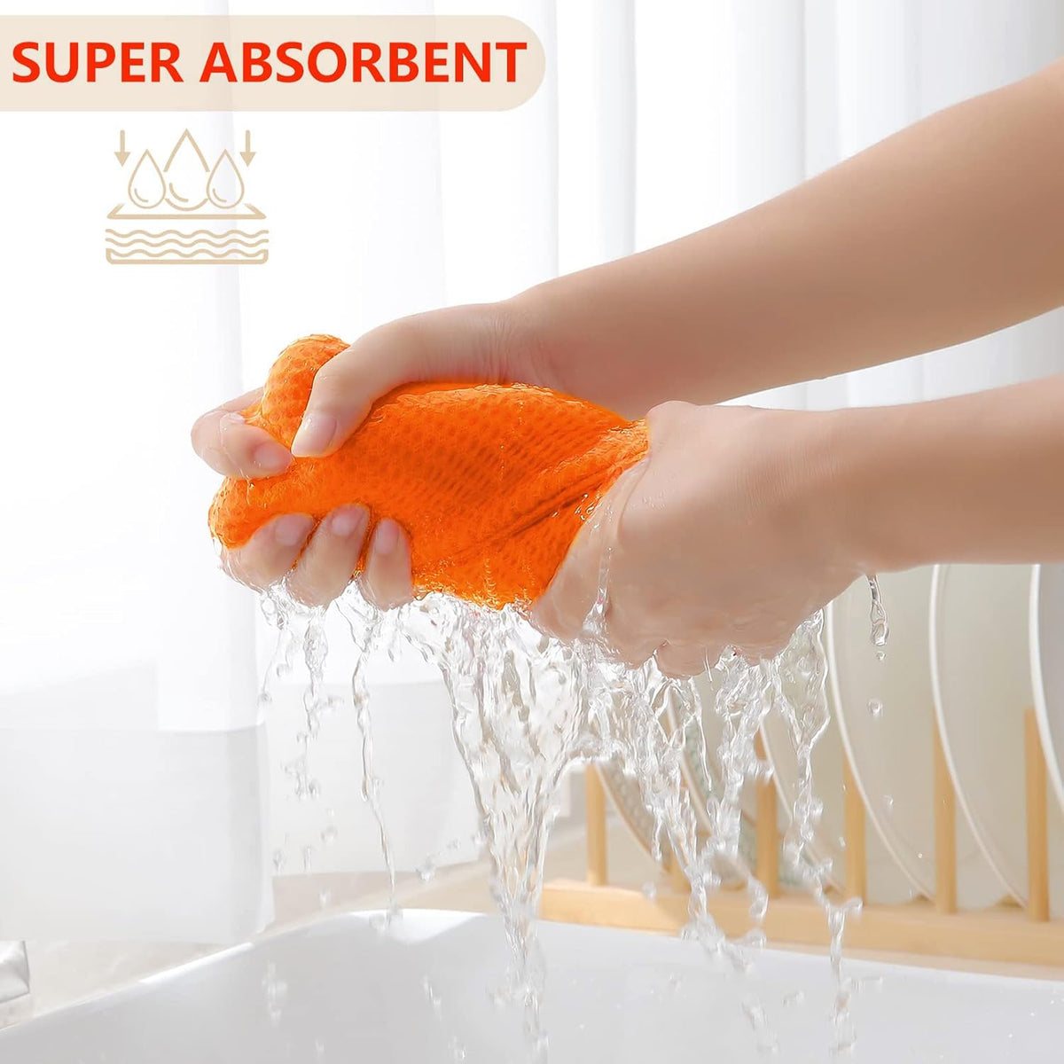 Homaxy 100% Cotton Waffle Weave Kitchen Dish Towels, Ultra Soft Absorbent Quick Drying Cleaning Towel, 13 x 28 Inches, 4-Pack, Orange