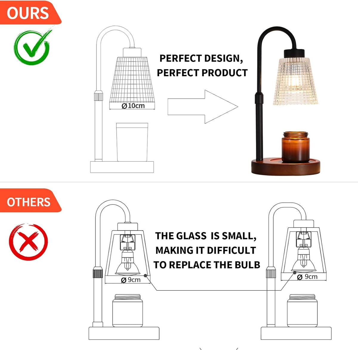 Black Candle Warmer Lamp WithTimer and Dimmer,Fragrance Electric Wax Melt Warmer with 2 Bulbs,Scented Jar Lamp,Mother's Day/Birthday/Christmas Gifts for Mom/Wife,Home Decor,Adjustable Height