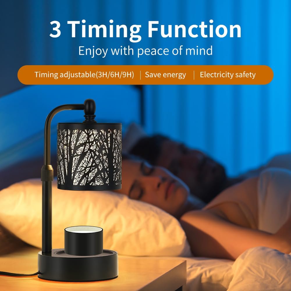 Tree ﻿Candle Warmer Lamp, LED Colors Changing Candle Warmer with Adjustable Height, Timer, Bedroom Living Room Home Decor Wax Melting Warmer for Jar Candles (Black)