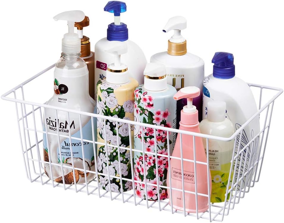 SANNO Freezer Baskets Pantry Storage Bins, Farmhouse Wire Storage Baskets Organizer Storage Bins Large Organizer Bins for Kitchen Organization Storage-Set of 8,White