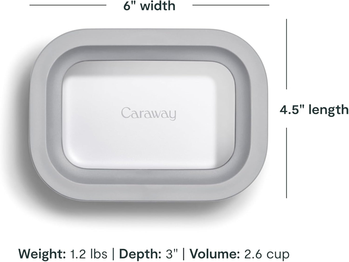 Caraway 6pc Glass Food Storage Set - 2.6 Cup Storage Containers For Food (6) - Non-Toxic Ceramic-Coated Glass - Air Release Technology - Compact & Stackable Design - Gray
