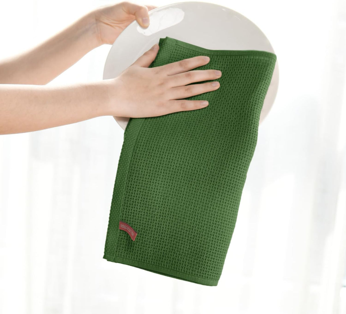 Artoid Mode 100% Cotton Olive Green Waffle Weave Kitchen Dish Cloths, 12x12 Inch Ultra Soft Absorbent Quick Drying Kitchen Dish Towels Set of 6