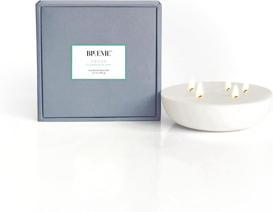 New BLUEME Wellness Candle Wax Refill, Contains Essential Oil, Sustainable, Hand Finished, Hand Poured, Premium, Luxury Ceramic, Natural Cotton Wick (24oz, Eucalyptus & Lime)