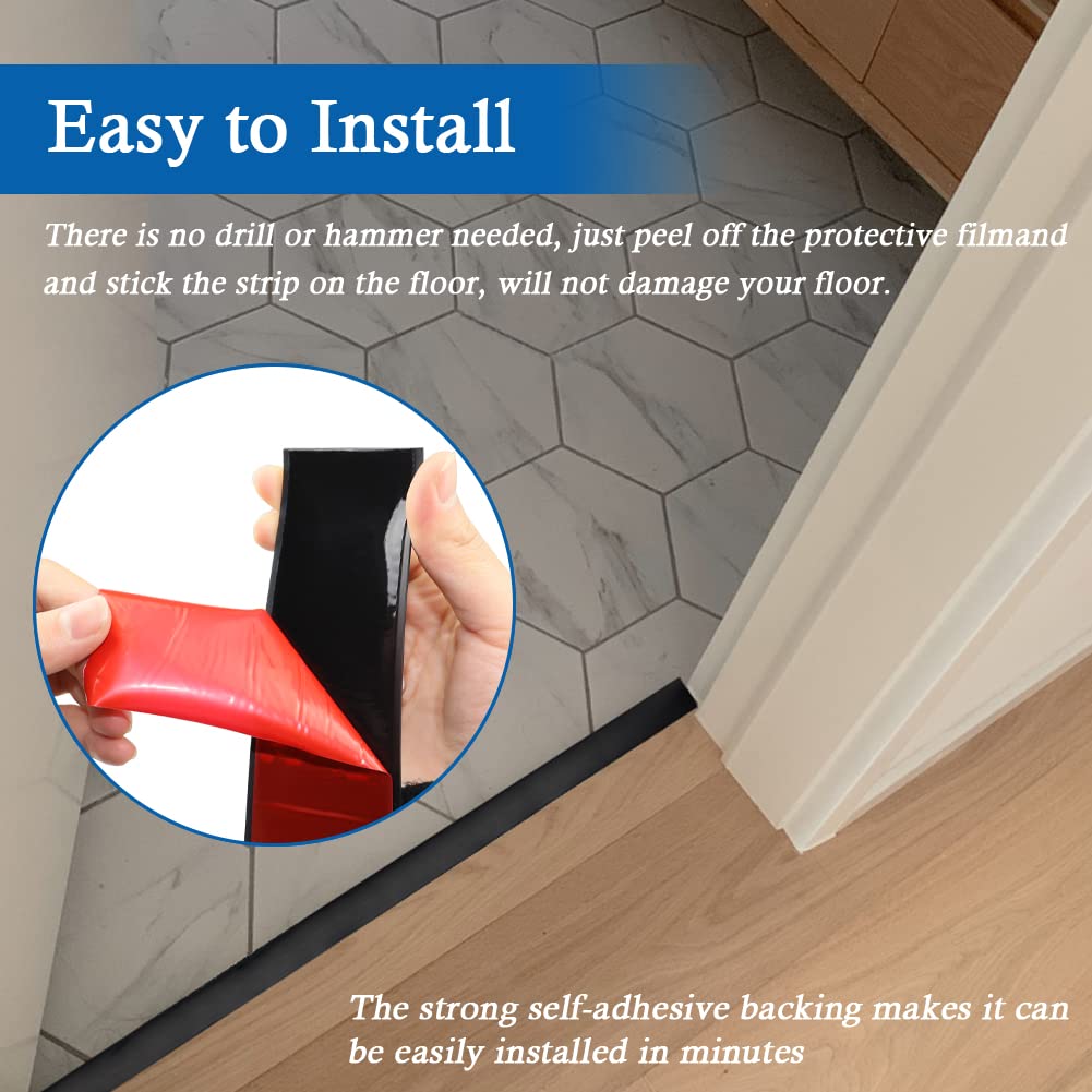 Floor Transition Strip Self Adhesive Floor Cover Strips Laminate 2" Wide Vinyl Flat Divider Transitions (5cm, 3.3Ft, Black)