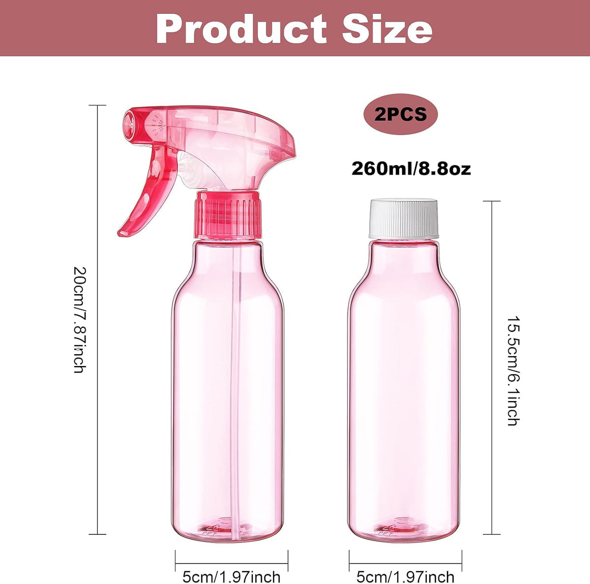 Cosywell Plastic Spray Bottles 8.8oz/260ml 2 Pack Empty Spray Bottle for Cleaning Mist/Stream Refillable Container Water Spraying Bottle for Cooking Hair Care Essential Oils(Pink)