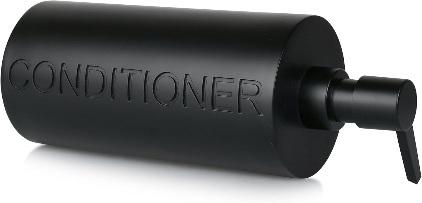 Matte Black Conditioner Dispenser Luxurious Refillable Pump Bottle with Black Resin Pump and Embossed Text, Durable Design for Bathroom and Shower