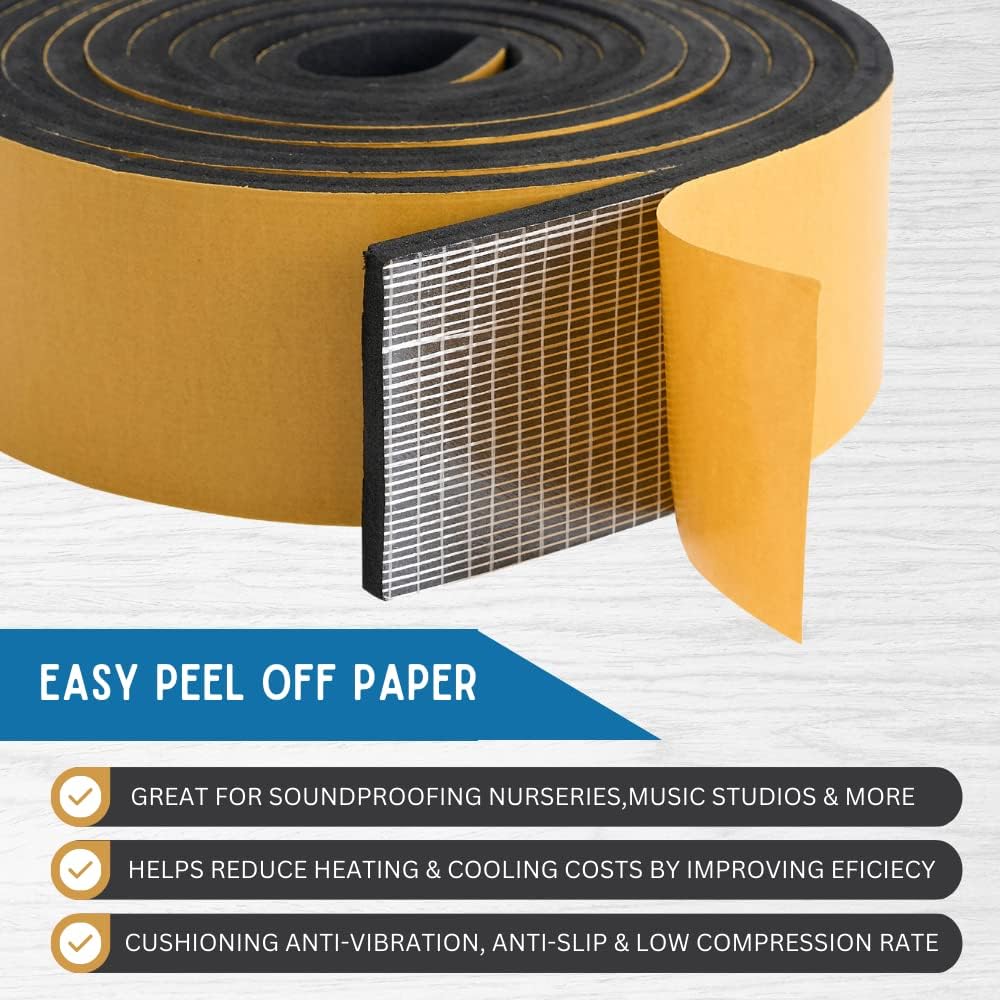 High Density Foam Weather Stripping Door Seal Strip Insulation Tape Roll for Insulating Door Frame, Window, Air Conditioner | Self Adhesive Sealing Weatherstrip (3 in x 1/4 in x 10 Ft, Black)