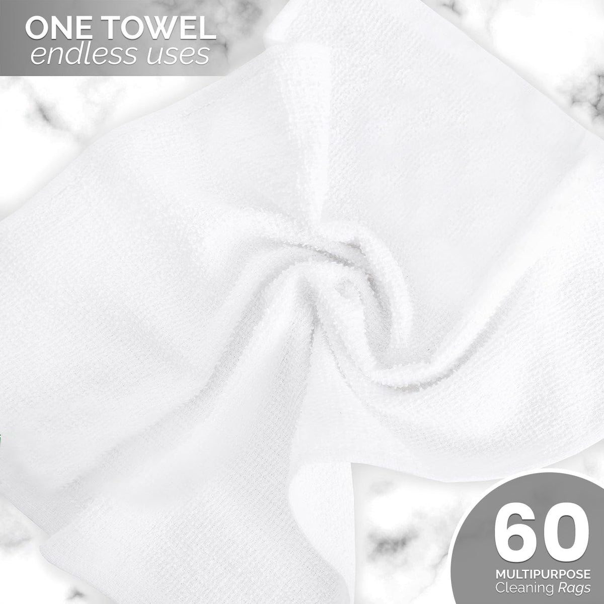 Terry Bar Mop Towels (Value Pack of 60) Size 14"x17" – Absorbent and Durable, Multipurpose Cleaning Rags, Cotton Cleaning Towels, Terry Cloth Rags, Reusable Shop Rags (White)