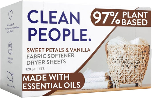 The Clean People Fabric Softener Sheets - Dryer Sheets - Softens & Removes Static Cling - Vegan Laundry Softener, Essential Oils - Sweet Petals, 120 Pack