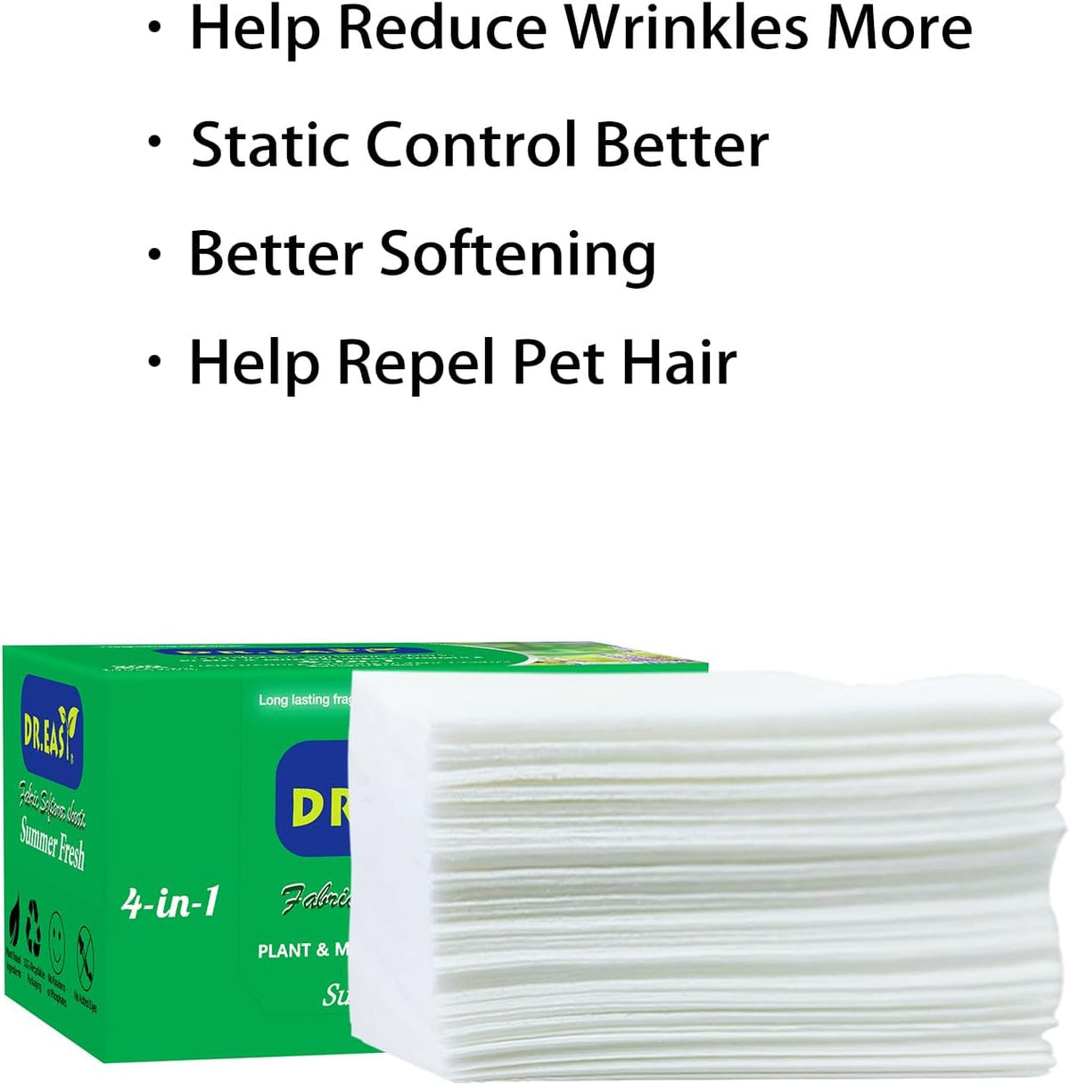 DR.EASY SUMMER FRESH Dryer Sheets Plant Based Formula 200 Ct Fabric Softener sheets for Laundry Essential Oil Scented No Artificial Fragrances No Dyes Reduce Static & Wrinkles Help Repel Pet Hair