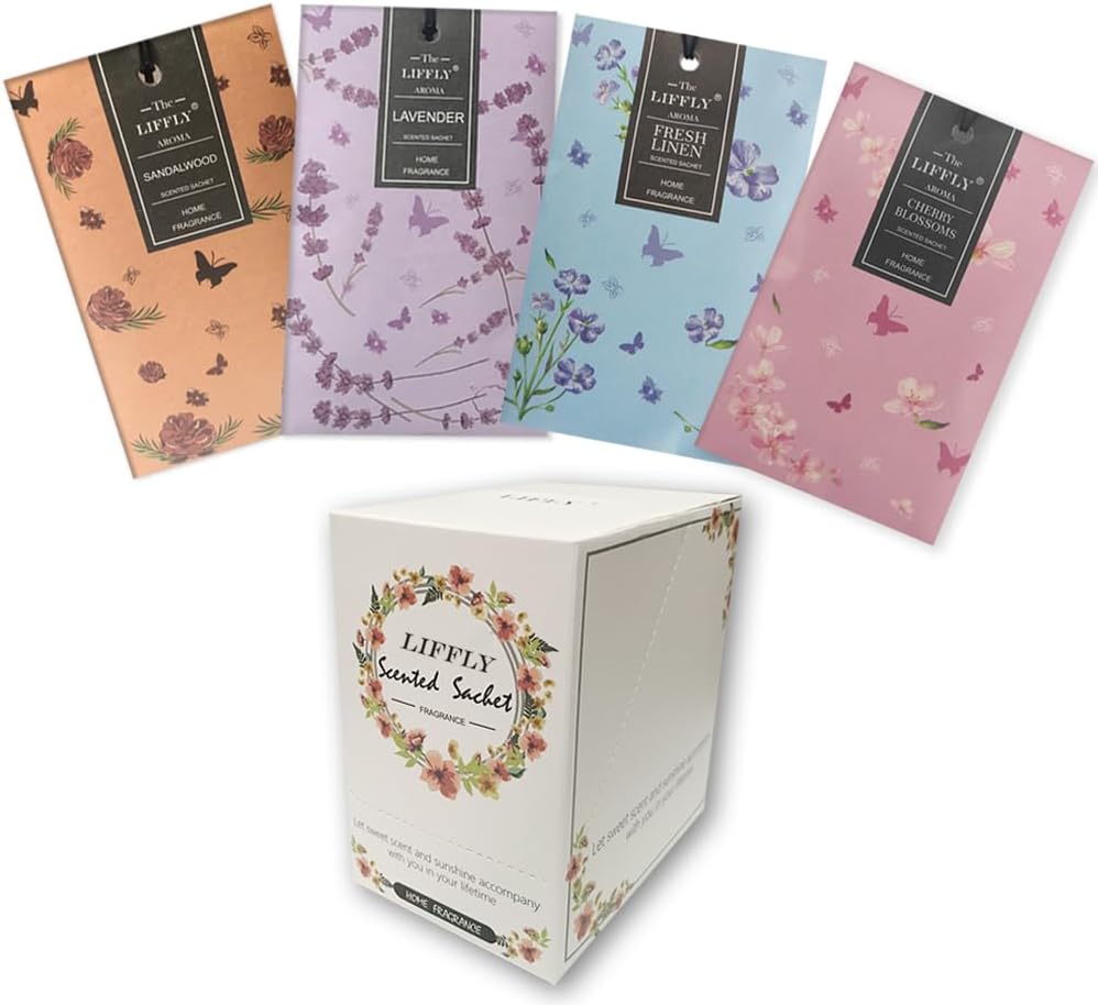 14 Packs Scented Sachets for Drawers and Closets Lavender Fresh Linen Sandalwood Cherry Blossoms 4 Different Scent