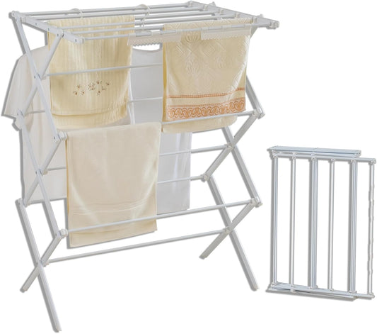 3 Tiers Foldable Clothes Drying Rack, Vertical Laundry Rack Portable and Collapsible for Storage Indoor Outdoor, Pearly White
