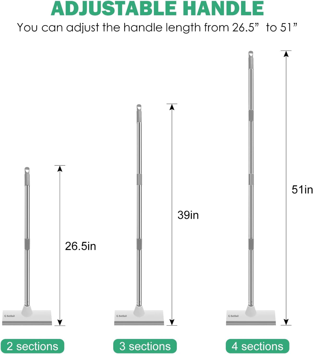 SetSail Floor Scrub Brush with 51-Inch Long Adjustable Handle 2 in 1 Scrape Brush Stiff Bristle Floor Scrubber for Cleaning Shower Bathroom Garage Kitchen Wall Deck Tub Tile,White