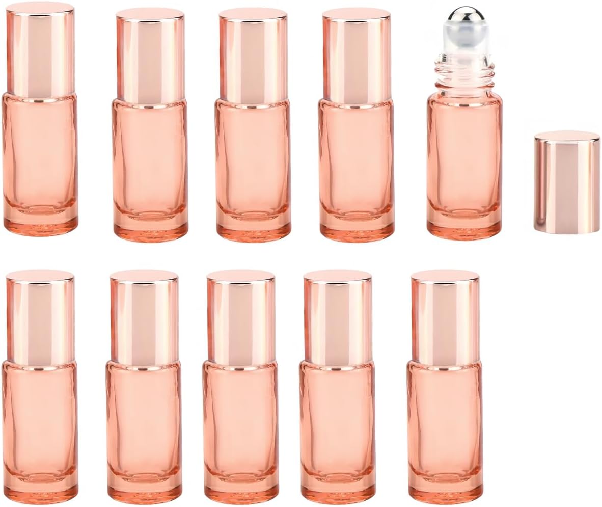 10 Pack Glass Roller Bottles for Essential Oils,5ml Green Roll On Bottles with Stainless Steel Roller Balls,Refillable Aromatherapy Massage Roll On Bottle Perfume Bottle for Travel